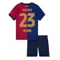 Echipament fotbal Barcelona Jules Kounde #23 Tricou Acasa 2024-25 pentru copii maneca scurta (+ Pantaloni scurti)
